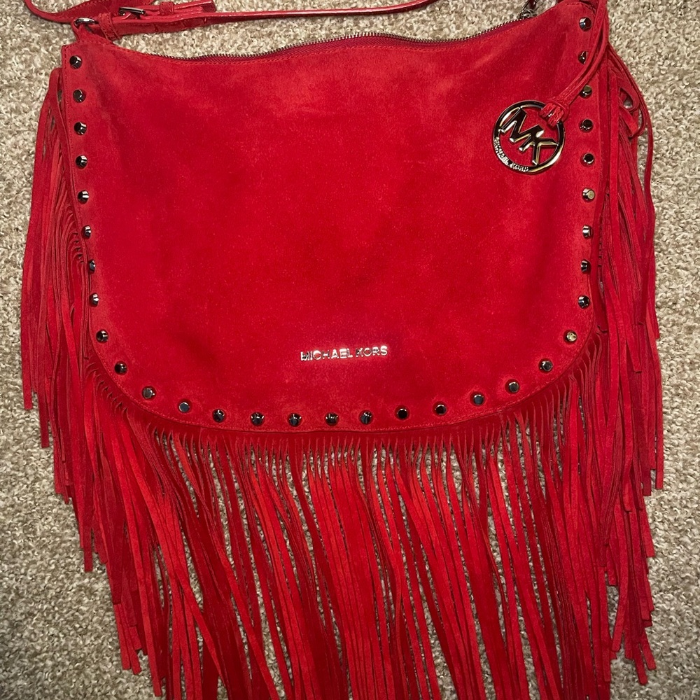 Michael Kors Vibrant Red Fringe Shoulder Bag